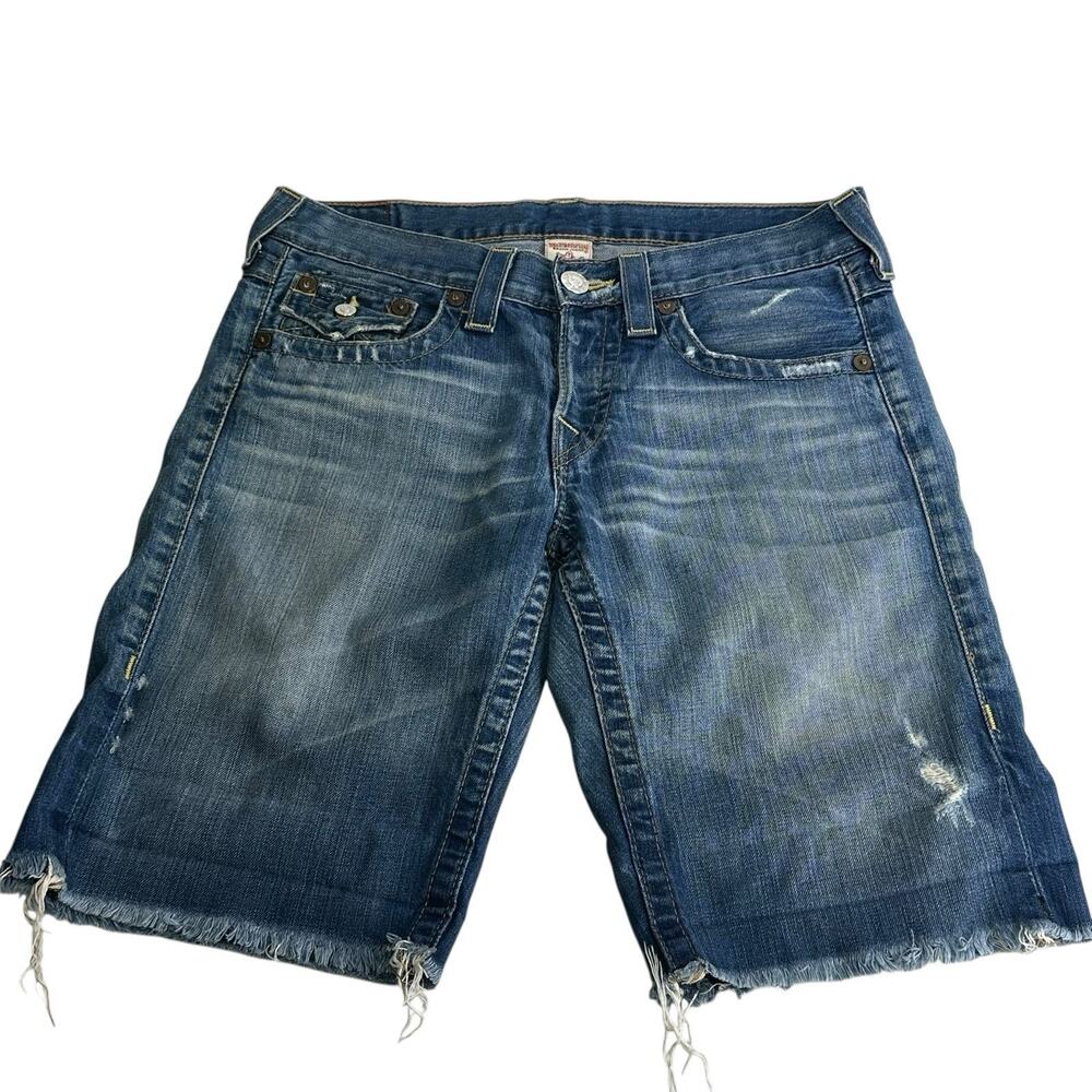true religion blue distressed cutoff button fly jorts Size 27